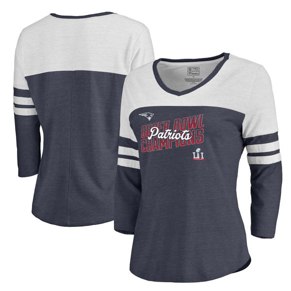 New England Patriots Pro Line by Fanatics Branded Women's Super Bowl LI Champions Pitch 3/4-Sleeve Tri-Blend T-Shirt - Navy